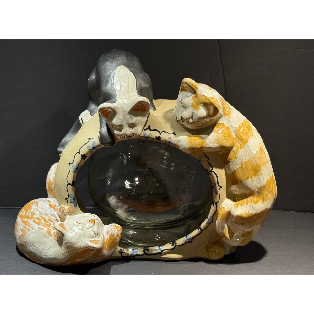 Louisville Stoneware Sleeping Cats Ceramic Fish Bowl Frame and Glass Vase